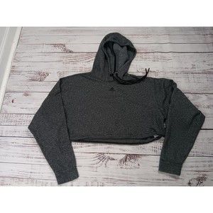 adidas Cropped Sweater Women's Medium Gray Hoodie Drawstring Long Sleeve